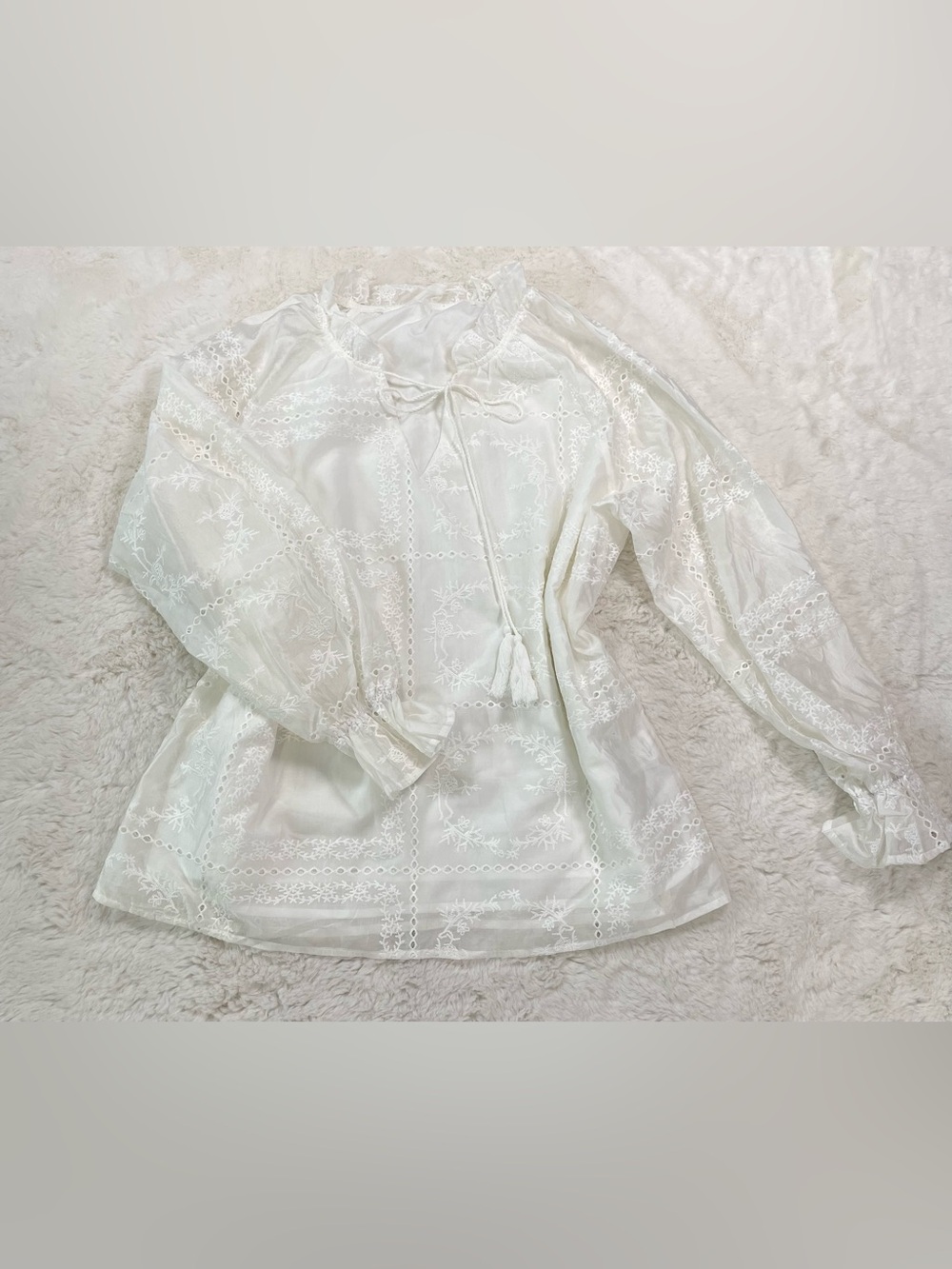 Commense white Embroidered Lace Peasant Top, Size XL, - Picture 2 of 11